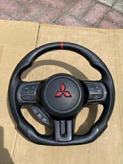 Mitsubishi Lancer Evo X D-shape Carbon Carbon steering with red mit logo carbon airbag+LR button+Bluetooth