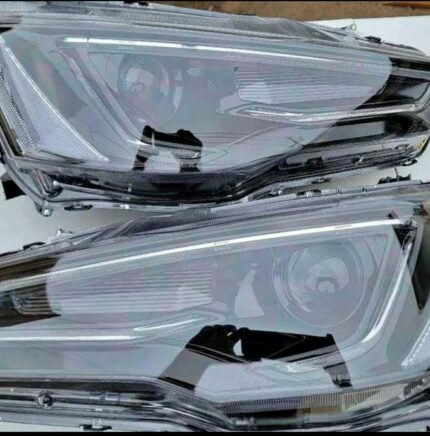 Pair of black housing LED DRL projector headlights