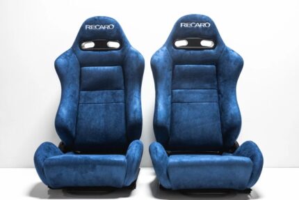Authentic Recaro SR-4 bucket seats upholstered in rare blue and red fabric from a JDM lancer Integra Type R DC5.